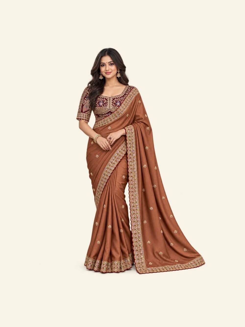 Party Wear Silk Saree with Ready Blouse, Cultural Wear for Women